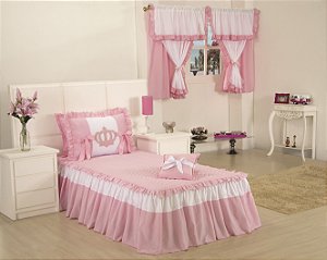 Colcha Solteiro Realeza Rosa 03 peças