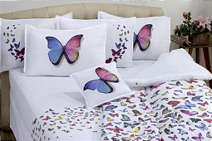 JOGO DE CAMA LENÇOL BORBOLETAS PERCAL 180 FIOS QUEEN SIZE 04 PÇS