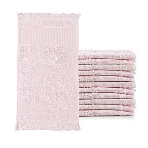 Kit com 12 Toalha Social Franjinha 23cm x 39cm Rosa Bebe