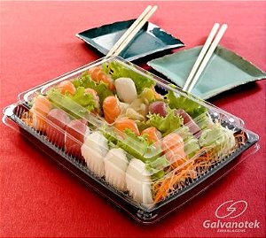 Embalagem de sushi com tampa Galvanotek GO 918 - 100 unidades