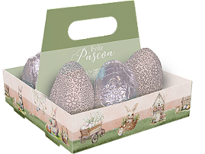 CESTA PORTA OVOS COM ALÇA 6X50G COELHINHO ENCANTADO - 1 UNIDADE - 7,5X15X15,5