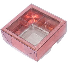 Caixa para 4 doces com berço 7,7x7,7x3 Rosê Texturizado - 10 Unidades