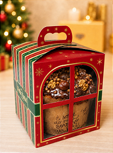 Caixa Para Panetone 500g Brilhos de Natal 15x15x17 - 1 Unidade