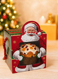 Caixa Para Mini Panetone Com Alça de Cordão e Visor Feliz Natal  10x10x10 - 1 Unidade