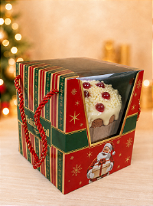 Caixa Para Panetone 500g Com Visor e Alça Feliz Natal 15x15x17 - 1 Unidade