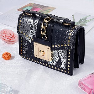 Bolsa Transversal Cobra - Cor Preto, Couro Sintético - Modelo Frankfurt