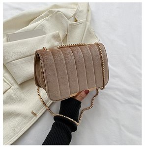 Bolsa Tiracolo - Cor Bege, Tecido Aveludado - Modelo Mia