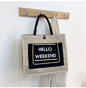 Bolsa de Praia - Cor Preto, Tecido Rústico - Modelo Sun