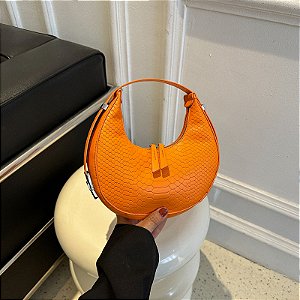 Bolsa Baguette Canoa - Cor Laranja, Couro Sintético - Modelo Roberta