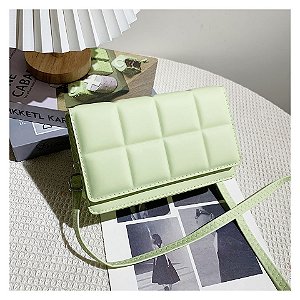 Bolsa Transversal Matelassê - Cor Verde, Couro Sintético - Modelo Lisboa