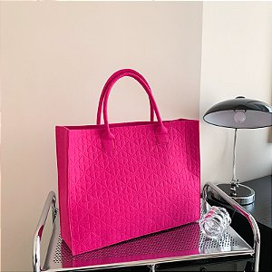 Bolsa Tote - Cor Rosa, Tecido Aveludado - Modelo Helena