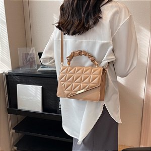 Bolsa Transversal com Alça de Mão Média - Cor Bege, Couro Sintético - Modelo Giulia