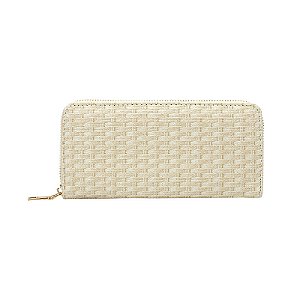Carteira feminina com zíper - Cor Off-White, Couro sintético - Modelo Lia