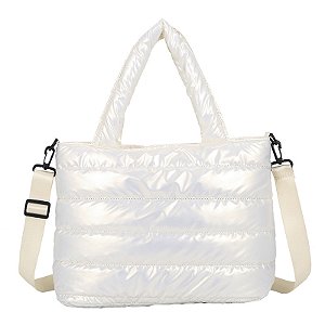 Bolsa Tote Puffer - Cor Branco, Poliéster - Modelo Hannah