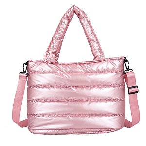 Bolsa Tote Puffer - Cor Rosa, Poliéster - Modelo Hannah