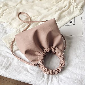 Bolsa Pregueada - Cor Rosa, Couro Sintético - Modelo Bella