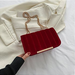 Bolsa Tiracolo - Cor Vermelho, Tecido Aveludado - Modelo Mia