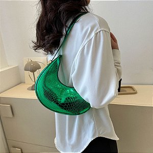 Bolsa Baguette Canoa - Cor Verde, Couro Sintético - Modelo Lívia