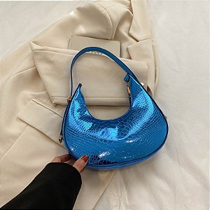 Bolsa Baguette Canoa - Cor Azul, Couro Sintético - Modelo Lívia