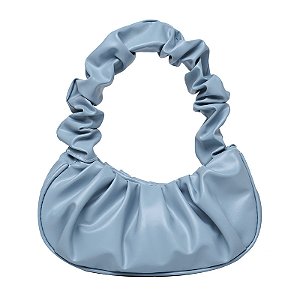 Bolsa Baguette Pregueada - Cor Azul, Couro Sintético - Modelo Vicky