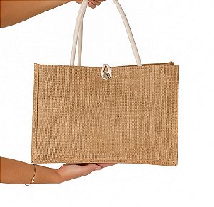 Bolsa Tecido Rústico Média - Cor Bege - Modelo Ellie