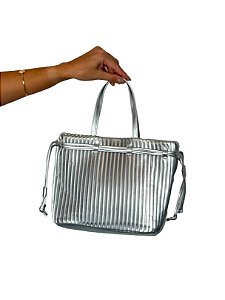 Bolsa Tote - Cor prata, Couro Sintético - Modelo Olga