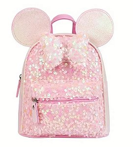 Mochila infantil Paetê - Cor rosa, Couro Sintético - Modelo Bia