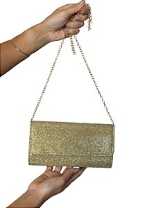 Bolsa de festa Clutch - Cor Dourado, Couro Sintético brilhante - Modelo Lara