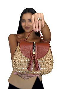 Bolsa Transversal - Cor Marrom claro, Palha sintética - Modelo Jade