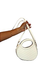 Bolsa Transversal com textura- Cor Branco, Couro Sintético - Modelo Maitê