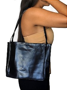 Bolsa Tote de ombro - Cor Preto, Couro Sintético - Modelo Pilar