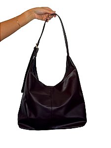 Bolsa Tote de ombro - Cor Marrom Escuro, Couro Sintético - Modelo Rebeca