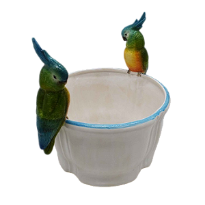 CACHEPOT CEREJA COM CASAL DE CALOPSITA COLORIDA