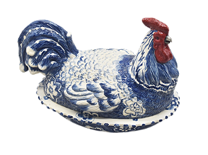 BOWL G DE GALO AZUL E BRANCO COM FLORES