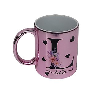 Caneca louça ( cromada cor de rosa )