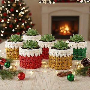 Kit 6 Mini Cachepô Natalino em Crochê