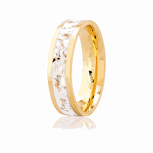 Aliança Ouro 18k Pigmento Branco Efeito Marmorizada