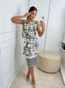 Vestido Midi Estampado Preto e Branco