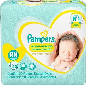 FRALDA INFANTIL PAMPERS PREMIUM CARE RECÉM-NASCIDO - Pacote com 20 unidades - Peso até 4kg