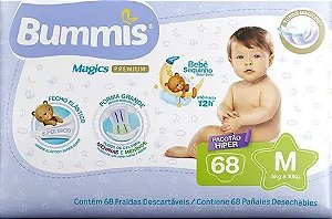 Fralda Infantil Bummis Magics Premium M pacote com 68 unidades