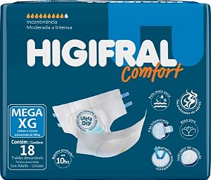 Fralda Geriátrica Higifral Comfort - Tamanho XG (EXTRA GRANDE)  - pacote com 18 unidades - uso unissex