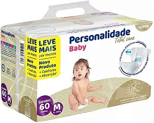 Fralda Infantil Personalidade Baby Total Care M pacote com 60 unidades
