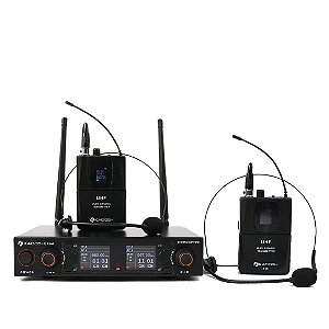 Microfone Duplo Headset UHF Multifrequencial Kadosh K-502HH