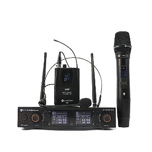 Microfone Duplo Combo Mão + Headset UHF Multifrequencial Kadosh K-502C