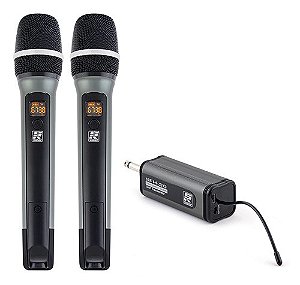 Microfone Sem Fio Duplo UHF Compacto 48 Canais Staner SFH-20