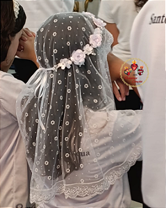 Kit Primeira Comunhão M ( Véu Santa Jacinta e Tiara de Flores)
