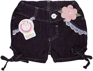 Shorts Jeans Infantil Flowers Rosa