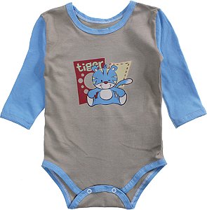 Body Bebê Menino Estampado Caqui e Azul Lapuko
