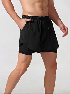 Shorts de Corrida e Treino Masculino 2 em 1 com Bolso Integrado - Preto