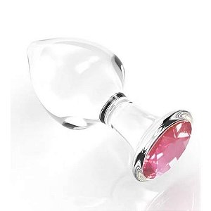 Plug Anal ou Vaginal Cônico de VIDRO Cristal com Jóia na Ponta